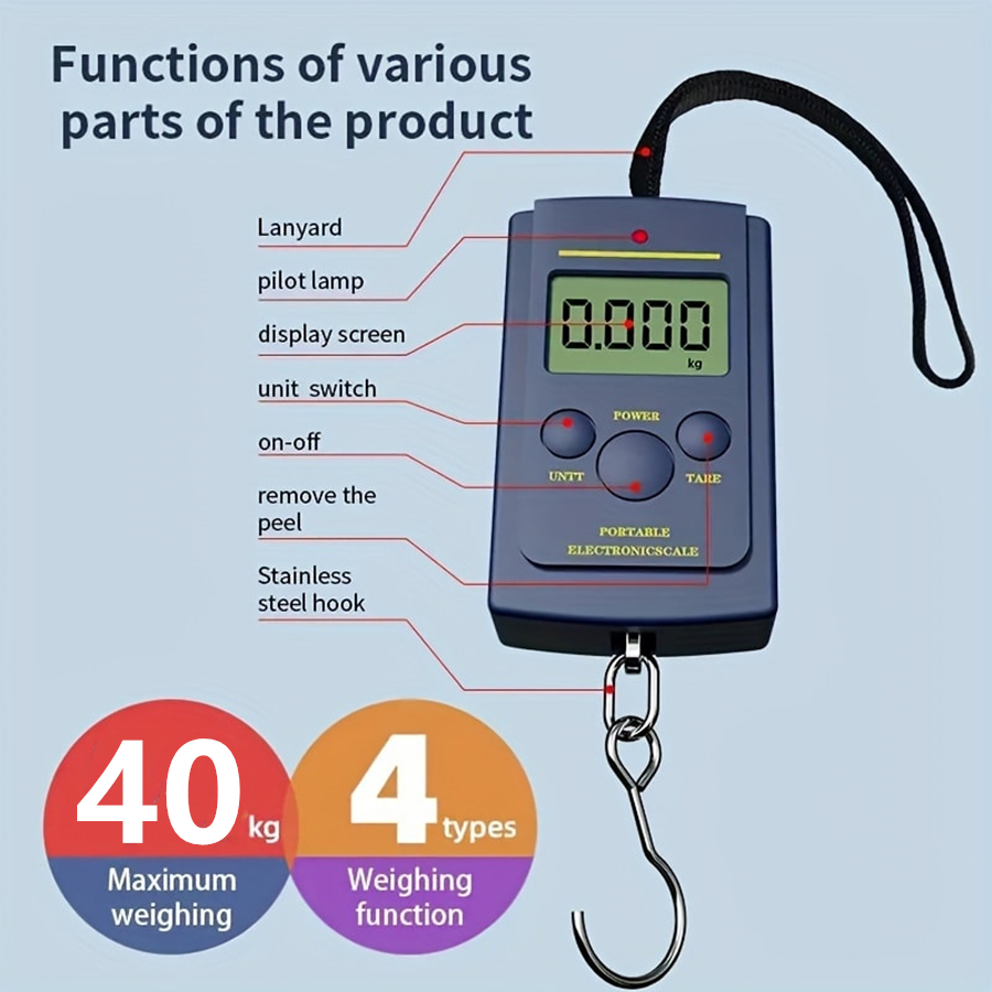 Useful Electronic Gadgets - เครื่องชั่งน้ําหนักแบบแขวนดิจิตอลอิเล็กทรอนิกส์ขนาดเล็กมัลติฟังก์ชั่นขนาด 40 กก. เครื่องมือสําหรับตกปลากระเป๋าเดินทางกระเป๋าเดินทางเครื่องชั่งน้ําหนักตะขอเดินทาง