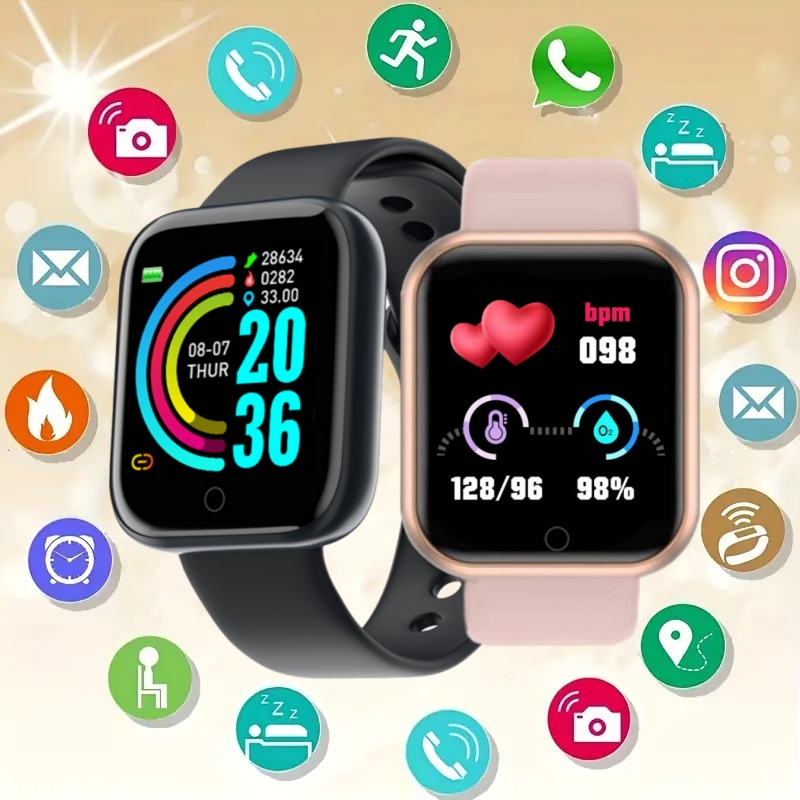 Smart Watch Kids - นาฬิกาสมาร์ทวอทช์สายรัดข้อมือฟิตเนสสมาร์ทวอท์ชสำหรับผู้ชาย, นาฬิกาเตือนความจำควบคุมเพลงได้ Y68 D20