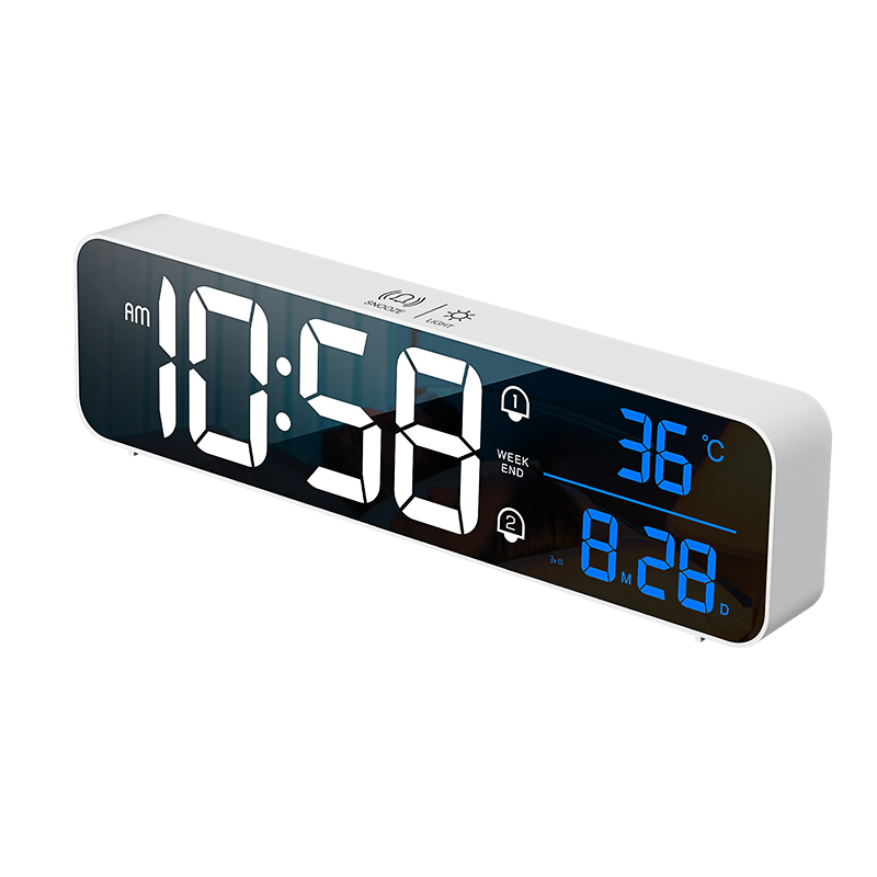 Modern Electronics Gadgets - LED นาฬิกาปลุกดิจิตอลผนัง/ตารางนาฬิกาอิเล็กทรอนิกส์ที่มีอุณหภูมิเลื่อนวันที่วันธรรมดาและสัญญาณเตือนภัยคู่ 40 เสียงเรียกเข้า