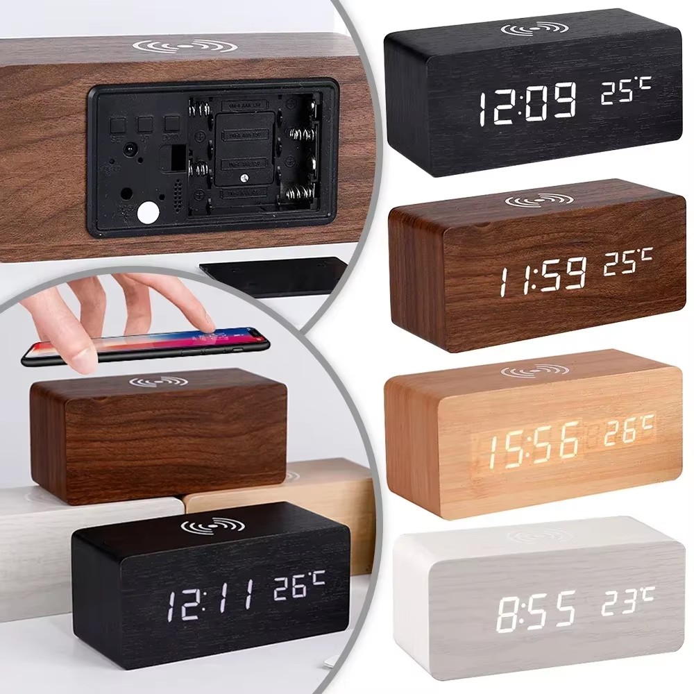 Modern Electronics Gadgets - นาฬิกาปลุก LED ดิจิตอล ทำจากไม้ ใช้พลังงานจาก USB/ถ่าน