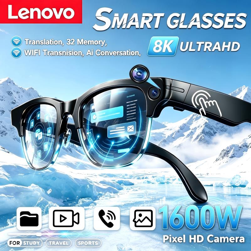 Smart Glasses Ar - เลอโนโวแว่นตาอัจฉริยะไร้สาย AI รีโมทคอนโทรลบลูทูธ 8K HD โทรออก
