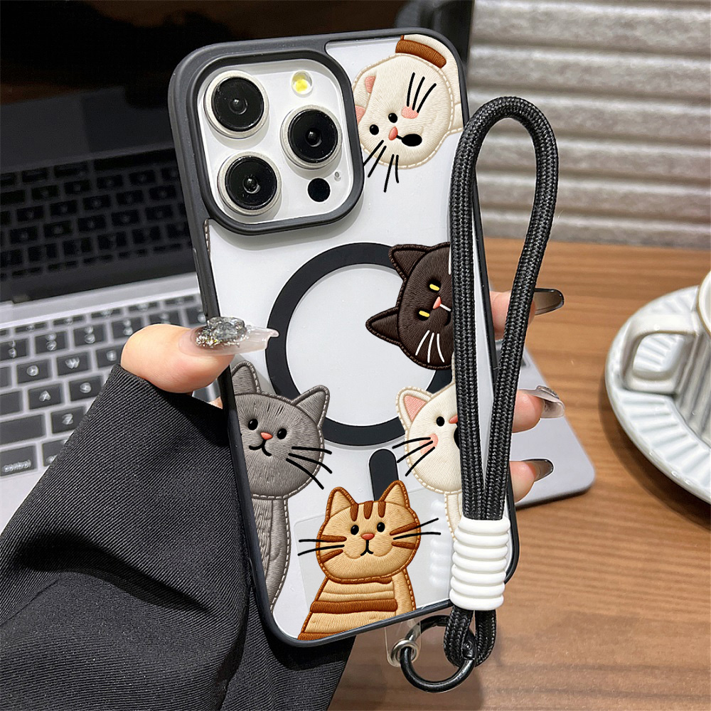 Apple Iphone 15 Pro Max - เคสโทรศัพท์ลายปักแมวน่ารัก สำหรับ iPhone 15 16 12