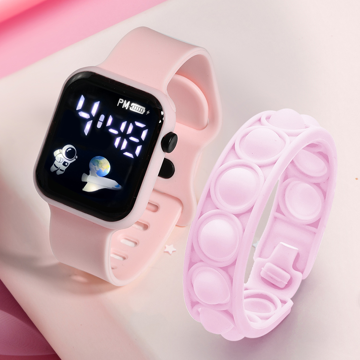 Smart Watch Kids - สร้อยข้อมือสมาร์ทวอท์ชสำหรับเด็ก2ชิ้น, กำไลข้อมือนักเรียนเรียบง่ายทันสมัยเหมาะสำหรับเป็น Jam Tangan elektronik เล่นกีฬากลางแจ้งของขวัญสำหรับเด็กผู้ชายและเด็กผู้หญิง